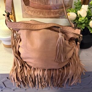 Lucky Brand Tan Fringed Shoulder Bag